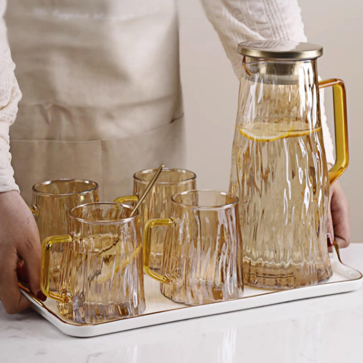 Amber Aura Glass Jug & Glasses Set