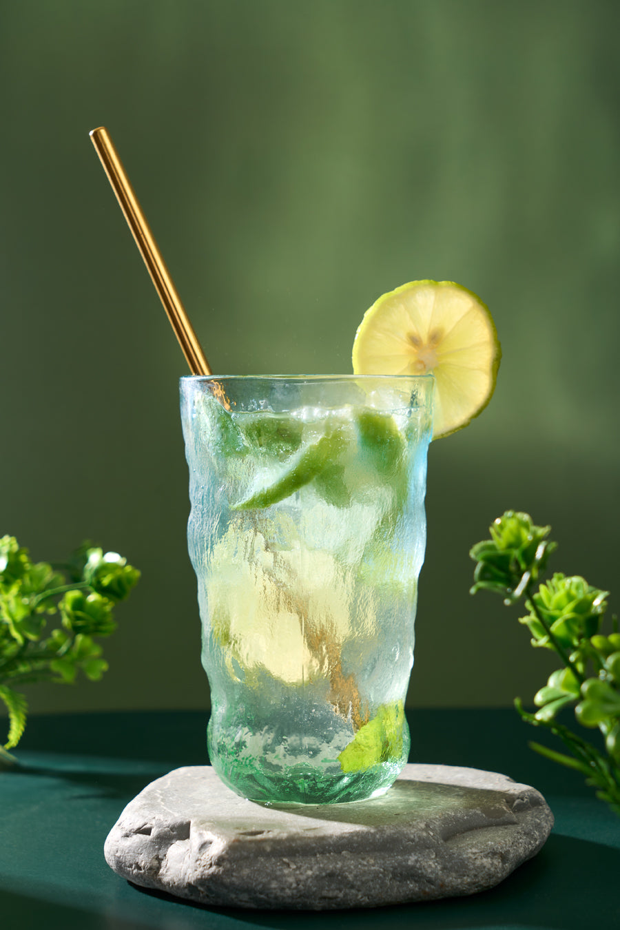 Ombre Cascade Glass- Glacier Textured Highball Glasses - Set of 6 (320ML)